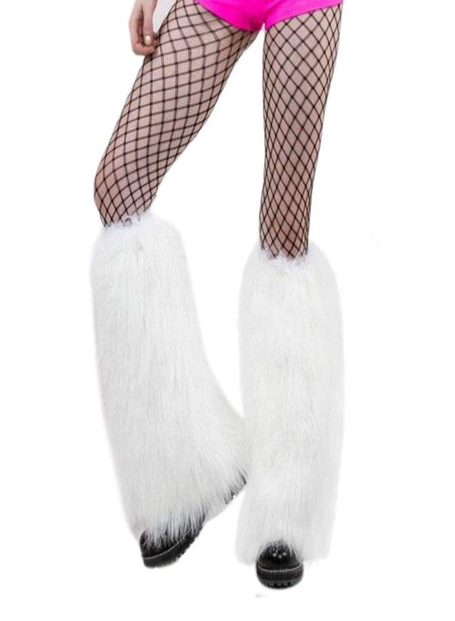 xperry Womens Faux Fur Fuzzy Leg Warmers Warm Fuzzy White Boot Sleeves Boot Covers Cuff Fluffy Rave Music Festival - Image 2